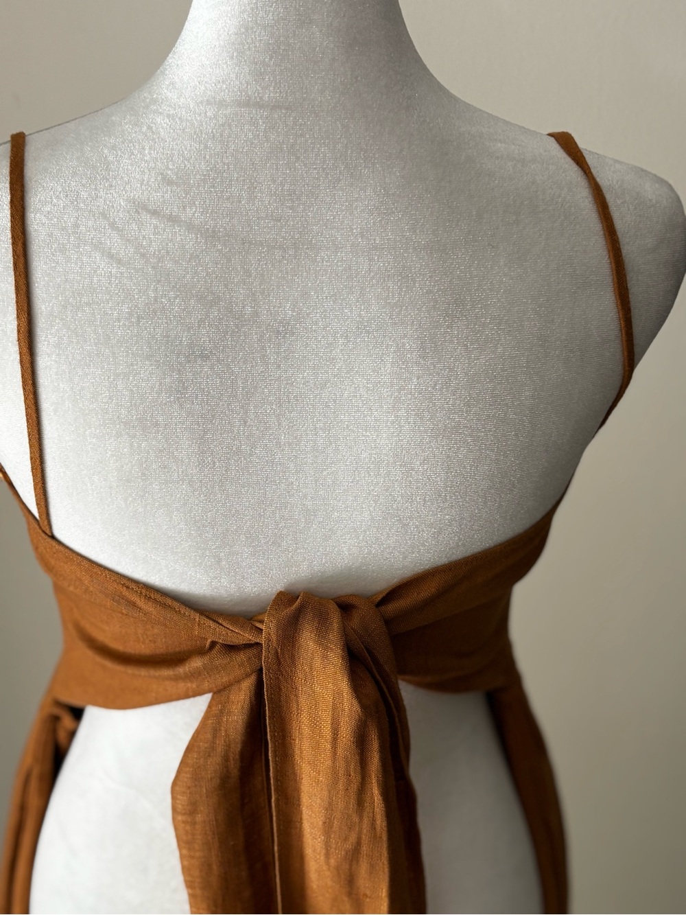 Back-Tie Wide-Leg Jumpsuit in Camel - Picture 4 of 16